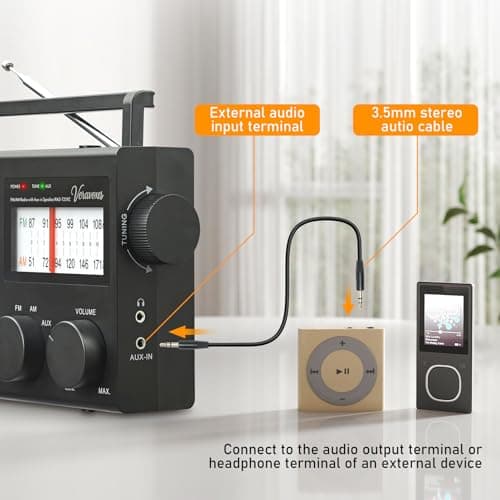 VERAVOXES Portable AM/FM Radio with Bass Control, Equipped with a Built-in high-Power Speaker, Headphone Jack, and AUX Audio Input, Battery or AC Power Operation (Black) — view 4