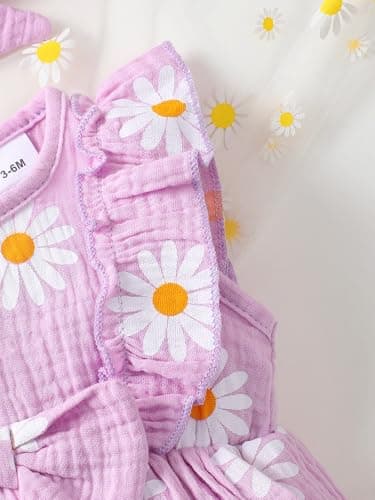 LUJENGEFA Baby Girl Dress Summer Outfits Clothes Casual Cotton Linen Ruffle Sleeveless Sundress Purple 3-6 months — view 4