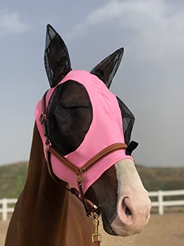 Horse Fly Mask Super Comfort Horse Fly Mask Elasticity Fly Mask with Ears We Only Make Products that Horses Like… (Light Pink, L) — view 2
