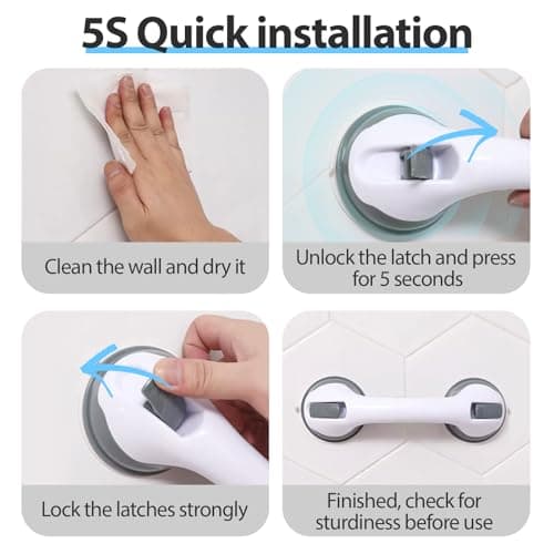 12" Grab Bars for Shower & Bathtub, 2-Pack Strong Suction Removable Shower Handles for Elderly Seniors Handicap – No Drilling Safety Grab Bar Replacement for Bathroom Wall, Grey — view 2