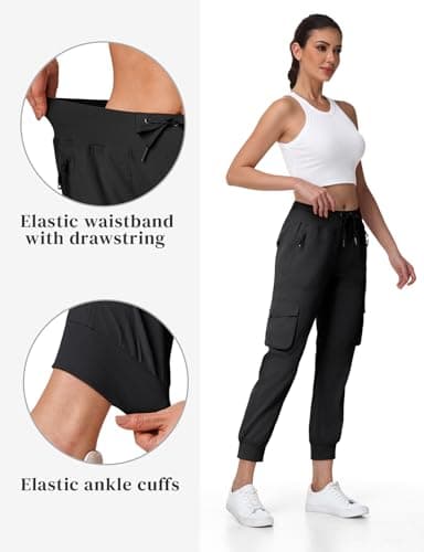 BGOWATU Women's Hiking Cargo Pants Lightweight Quick Dry Joggers Athletic Casual Travel Pants with 6 Pockets Black L — view 4