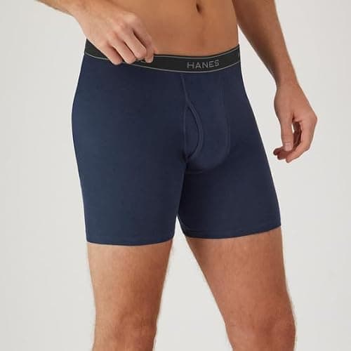 Hanes Men's Boxer Brief Underwear, Cotton Boxer Briefs, Moisture-Wicking, Assorted Solids, 12-Pack — view 2