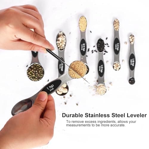 Magnetic Measuring Spoons Set Stainless Steel with Leveler, Stackable Metal Tablespoon Measure Spoon for Baking, Cups and Spoon Set Kitchen Gadgets Apartment Essentials Fits in Spice Jars — view 3
