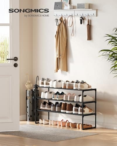 SONGMICS Shoe Rack, 3-Tier Shoe Organizer, Sturdy Storage Shelf, Upright or Upside Down, for 16-20 Pairs, Stackable, for Entryway, 30 x 92 x 55 cm, Black ULSA303B02
