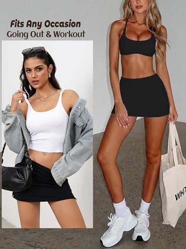 Danysu Mini Skirts for Women Sexy Skirt with Shorts Underneath Slit Summer Sports Vacation Going Out Outfits Stretch Skort Black Medium — view 4