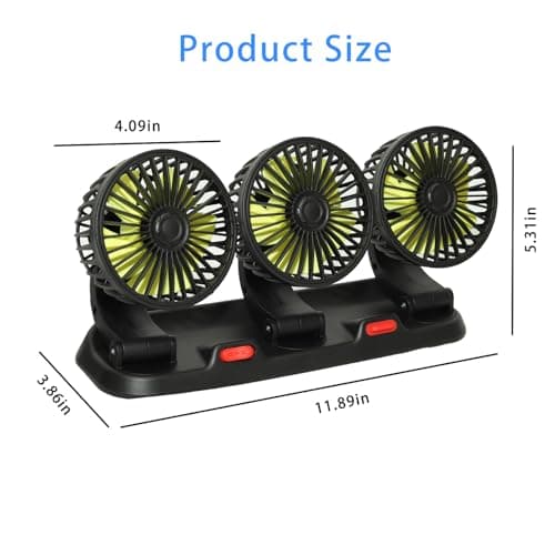 Portable 3 Head Car Cooling Fan 12V-360 Rotation,2 Speeds,for Car Dashboard, Powerful Cooling Solution for Sedan/SUV/RV/Truck/Van Vehicles,Cigarette Lighter Powered (3 Head-12v) — view 4
