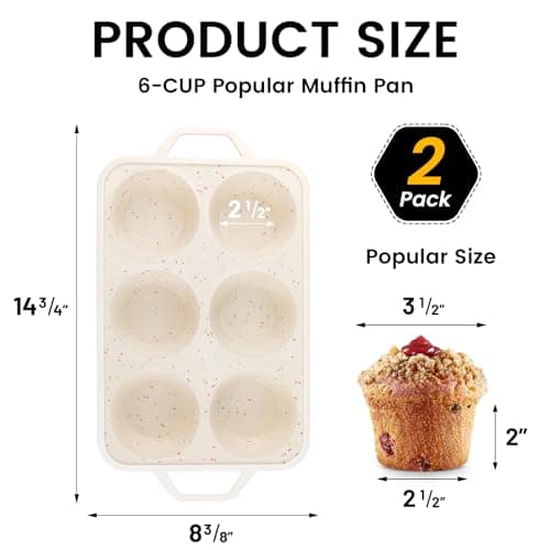 Vinino Jumbo Muffin Pan with Metal Reinforced Frame-2Pack, Silicone Cupcake Pan for Baking 6 Cup Jumbo Size, BPA Free Silicone Muffin Tray, Cupcake Baking Pan Molds for Oven Dishwasher Safe-Cream — view 5
