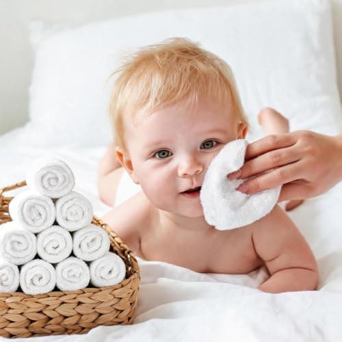 UNIMADE Baby Washcloths, 20 Pack Microfiber Coral Fleece Wash Cloths, Extra Absorbent Baby Towels for Newborns, Infants and Toddlers, Gentle on Sensitive Skin for Face and Body - 7" × 9", White — view 4