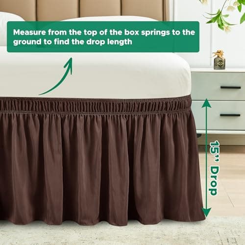 Biscaynebay Wrap Around Bed Skirts for King & Cal King Beds 15 Inches Drop, Brown Elastic Dust Ruffles Easy Fit Wrinkle & Fade Resistant Silky Luxurious Fabric Solid Machine Washable — view 2