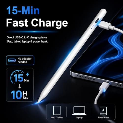 HATOKU Stylus Pen for iPad 2018-2026, 15Min Fast Charge iPad Pencil with High Precision, Tilt Sensitivity, Palm Rejection, Magnetic for Note-Taking Drawing on Apple iPad 6-11/Air/Pro/Mini - No Pairing