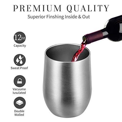 MEWAY Stemless 12oz Wine Tumbler Glasses with Lid -Insulated Double Wall Vacuum Stainless Steel Travel Tumbler with Straw,Gift for Woman Under 10 Dollars (Silver,1)