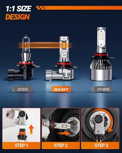 SEALIGHT 9012 HIR2 LED Headlight Bulbs, 480000LM 900% Super Brightness 9012 LED Bulbs, 1:1 Mini Size Plug and Play, 6500K Cool White Halogen Replacement, IP68 Waterproof, Pack of 2 — view 2