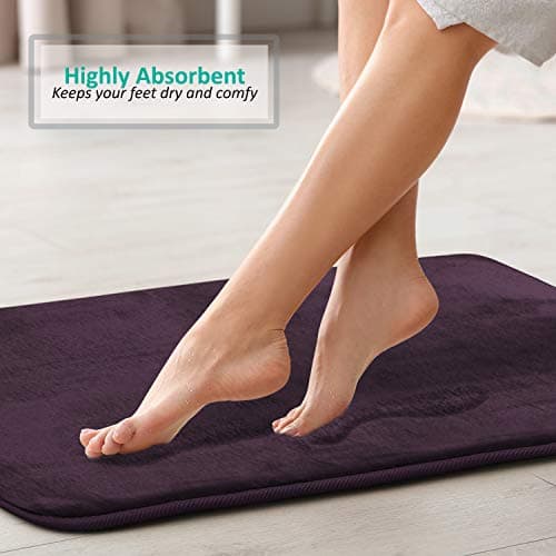 Clara Clark 2-Pack Bath Mat Set - Large and Small Bathroom Rug Set, Absorbent Memory Foam Bath Rugs, Non-Slip, Thick, Cozy Velvet Microfiber Bathrug, Plush Shower, Toilet Floor Bathmats Carpet, Purple — view 2