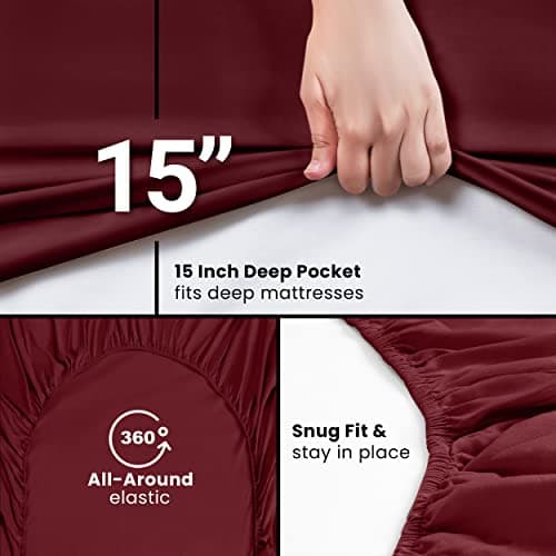 Utopia Bedding Queen Fitted Sheet - Bottom Sheet - Deep Pocket - Soft Microfiber -Shrinkage and Fade Resistant-Easy Care -1 Fitted Sheet Only (Burgundy) — view 2