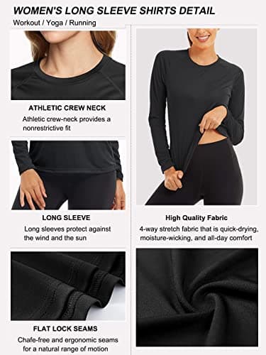 Boyzn Women's 3 Pack Long Sleeve Workout Running Shirts, UPF 50+ Sun Protection Shirts, Athletic Exercise Gym Yoga T-Shirts Black/White/Grey 3P01-M — view 5