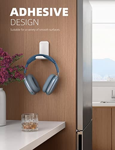 Lamicall Headphone Stand, Sticky Headset Hanger - Adhesive Headphone Holder Hook Mount, Headset Stand Holder Clip Under Desk, Earphone Clamp for Airpods Max, HyperX, Sennheiser, White — view 2