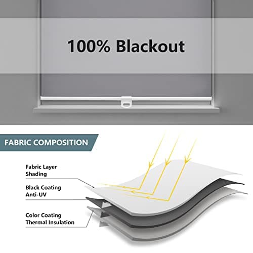 AOSKY Cordless Roller Shades Blackout Blinds for Windows Room Darkening Rolled Up Shades with Spring System, UV Protection Window Shades Door Blinds for Home 71W x 183H cm (28" W x 72" H),Grey — view 3