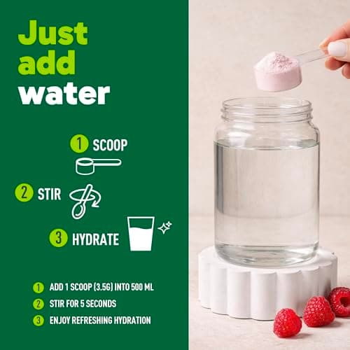 Organika Canadian-Made Electrolytes Powder with Vitamin C & Prebiotic Fibre - Sugar-Free Hydration Drink Mix - Wild Raspberry - 350 g - 100 servings — view 3