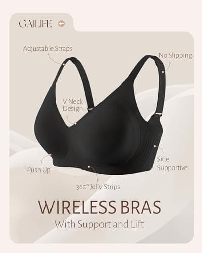 Gailife Womens Jelly Bra for Women Wireless Bras Seamless No Underwire Supportive Full Coverage T-Shirt Bra -New-Black-L — view 7