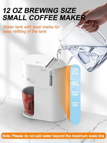 Karosie Single Serve Coffee Maker for Coffee Pods and Grounds,Fast Brew, 6-12 oz Brew Sizes Single Cup Coffee Maker Fits 5.5" Mugs,One-Button Small Coffee Maker,Descaling Reminder,White,9.45 Inches — view 3