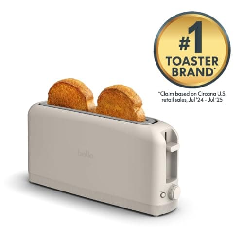 bella 2 Slice Slim Toaster, Fits-anywhere™ Kitchenware, 6 Setting Shade Control with Reheat & Cancel Buttons, Fits sourdough, 10” Long Slot, Anti Jam & Auto Shutoff, 900 Watt, Oatmilk — view 3