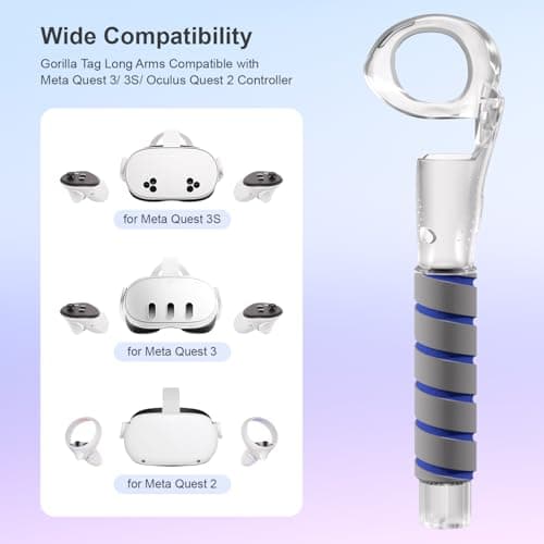 Saqico Gorilla Tag Long Arms for Meta Quest 3S/3/2, Transparent VR Sticks & Dual Extension Grips Handle Attachments for Beat Saber, 3-in-1 Golf Club Mode with Soft Sponge Grip