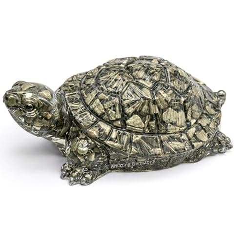 Amazing Gemstone Natural Pyrite Tortoise Turtle Figurine | Feng Shui Wealth & Good Luck Turtle | Prosperity & Positive Energy Crystal Healing Home Decor Gift
