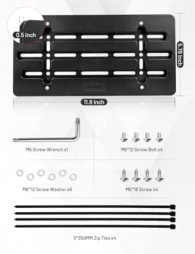RED WOLF Front License Plate Holder No Drill Holes Frame Mounting, License Plate Tag Bracket with Zip Ties Anti-Theft Screws Installing Kit, Universal for Cars Trucks SUV Front Rear Bumper Frame — view 5