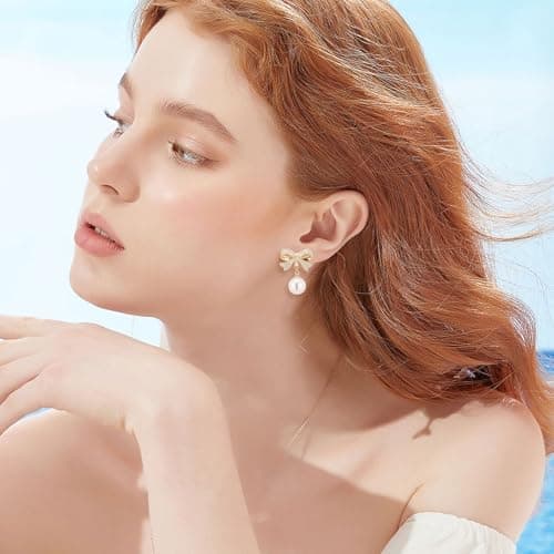 Deals Of'The Day Lightning'Deals My+Orders Valentines Day Gifts for Her 925 Sterling Silver Earrings for Women Amaon Haul Store Diamond/Bow Earrings Jewelry Birthday Wedding Christmas — view 2