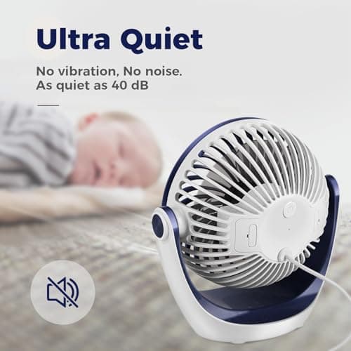 OCOOPA Small USB Desk Fan Table Fan 5'' with Strong Airflow & Quiet Operation, Portable Cooling Mini Fan 3 Speed, 360°Rotatable Head for Home Office Bedroom Desktop — view 7
