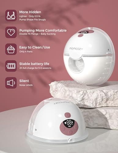 Momcozy M5 Smart App Control Hands Free Breast Pump, Double Wearable Breast Pump of Baby Mouth Double-Sealed Flange with 3 Modes & 9 Levels, Electric Pump Portable - 24mm, 2 Pack, Cozy Red — view 3