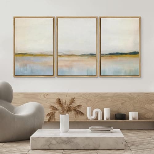 SIGNWIN Framed Canvas Print Wall Art Set Grunge Watercolor Pastel Lake Landscape Nature Abstract Illustrations Fine Art Decorative Nordic Rustic for Living Room, Bedroom, Office - 16"x24"x3 Natural — view 3