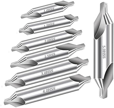 VT- 7 Pieces Center Drill Bits Set, M2 High Speed Steel 60-Degree Angle Center Drill Bits Kit Countersink Tools for Lathe Metalworking Size 1.0 1.5 2.0 2.5 3.0 4.0 5.0