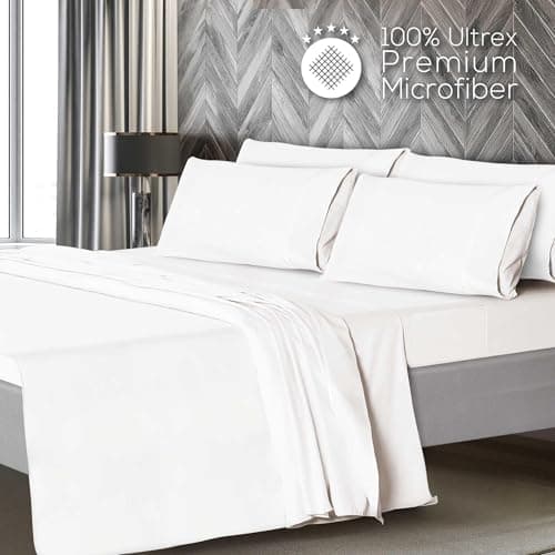 Mueller 6 Piece Queen Bed Sheets Set – Ultratemp Cooling Technology, Oeko-TEX Certified, Ultra-Soft Series, 4 Pillowcases, Deep Pocket 16", Hypoallergenic, Wrinkle-Free Hotel Bedding, White — view 2