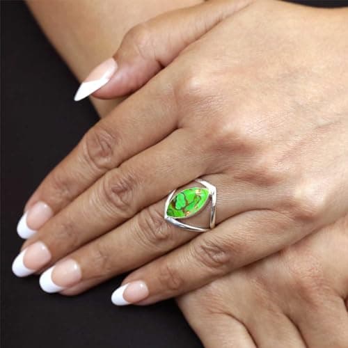 JEWELOPORIUM Copper Green Turquoise Silver Ring Size 9, 925 Sterling Silver Ring for Women, Marquise Gemstone Boho Jewelry — view 2