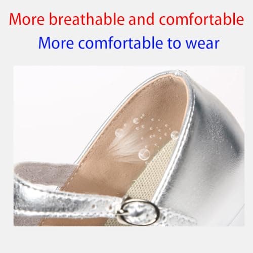 Women’s Latin Ballroom Dance Shoes Ballet Heels, Mary Jane Pumps with Ankle Strap - Chunky Low Heel Closed Toe for Women Wedding Party Tango Practice (Gold,8.5) — view 4