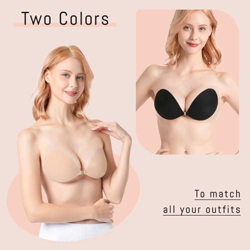 GKHWON Adhesive Bra Strapless Backless Invisible Push Up Sticky Bra with Silicone Nipple Covers Reusable Beige B — view 7