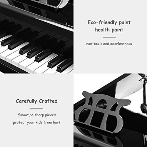 Goplus 30-Key Classical Kids Piano, Mini Grand Piano Wooden Learn-to-Play Musical Instrument Toy with Bench, Piano Lid, Music Rack, Gift for Boys Girls Aged 2+ Baby Toddler(3 Straight Leg-Black) — view 2