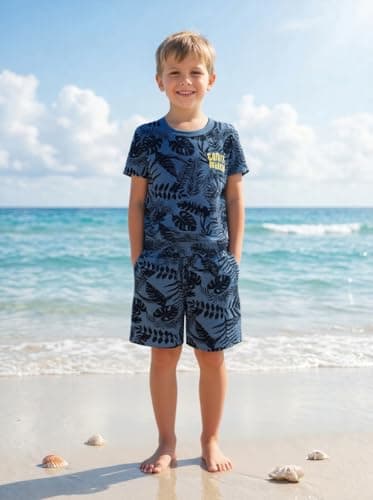 Toddler Boy Summer Outfits Clothes, Kids Boys Short Sleeve Cotton T-Shirt and Shorts Clothing Sets 2-7T (5-6 Years, Hawaiian style) — view 8