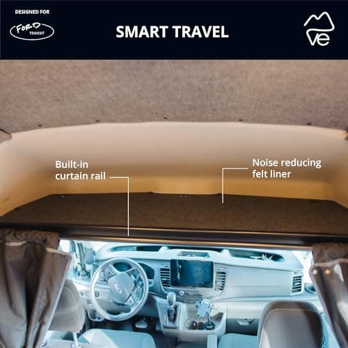 VanEssential Headliner Shelf & Curtain Rod - Ford Transit Van High/Medium Roof Models with Factory Overhead Plastic