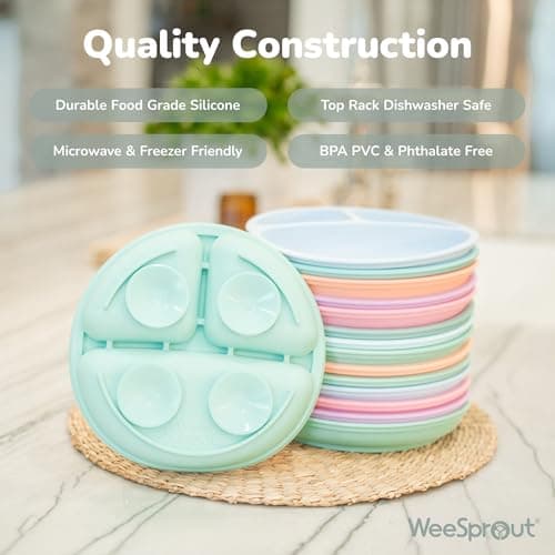 WeeSprout Suction Plates with Lids for Babies & Toddlers - 100% Silicone, Dinnerware Stays Put, Divided Design for Picky Eaters, Microwave & Dishwasher Friendly, 3 Pack — view 4