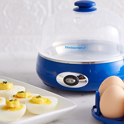 Elite Gourmet EGC322CBL Easy Egg Cooker Electric 7-Egg Capacity, Soft, Medium, Hard-Boiled Egg Cooker with Auto Shut-Off, Measuring Cup Included, BPA Free, Classic Blue — view 6