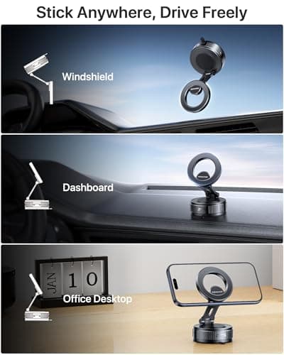 Miracase 2026 for MagSafe Car Mount: [Ultra-Strong Vacuum Suction + Handlebar] 360° Rotatable Handlebar Mount, Car Phone Holder for All Phone Models，Dark Gray