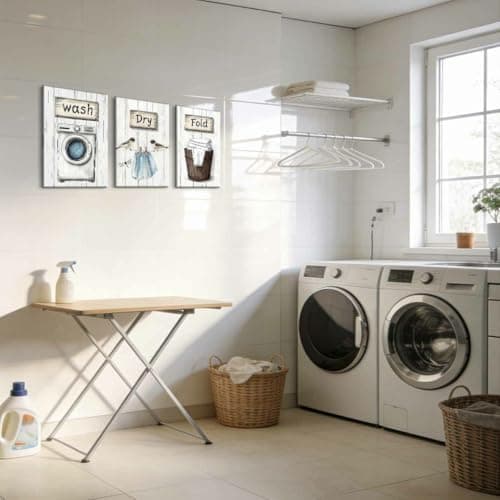 ZXHYWYM 3Pcs Laundry Room Canvas Wall Art Rustic Farmhouse Laundry Sign Picture Prints Wash Dry Fold Art Poster Vintage Country Paintings Gray White Bathroom Decor (30x40cmx3 Pieces) — view 3