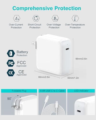 Charger for MacBook Air MacBook Pro 13 14 15 16 inch 2025 2024 2023 2022 2021 2020, M1 M2 M3 M4 Laptop 70W USB C Power Adapter, iPad, LED, 6.6FT USB-C Cable, Charging as Fast as Original Quality — view 2
