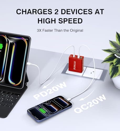 2Pack USB C Fast Charger Block,60W 5-Port Type C Wall Charger Brick,2 USB A and 3 USB C PD3.0 Multiport Charging Plug Power Adapter Brick Cube for iPhone 17/16/15/14/13,Pad Mini/Pro, GalaxyS23 S22 — view 2