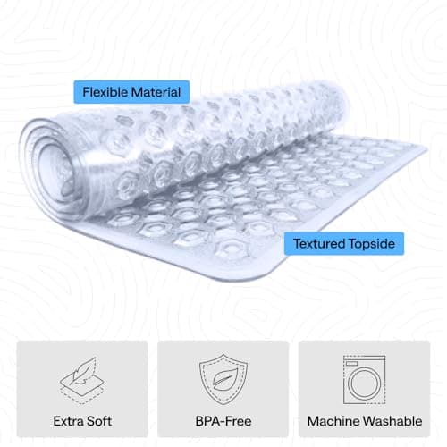 GORILLA GRIP Patented Bath Tub Shower Mat, Machine Washable Bathtub Floor Liner Mats, Suction Cups and Drain Holes to Keep Tubs Clean, Bathroom Essentials, 89x41 cm, Clear — view 3