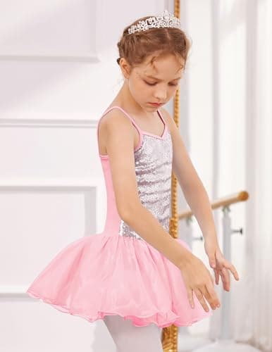 Zaclotre Girls Sequin Leotard Sparkly Strap Ballet Skirted Leotards Tutu Dress Ballerina Outfit Dance Costume for Kids — view 3