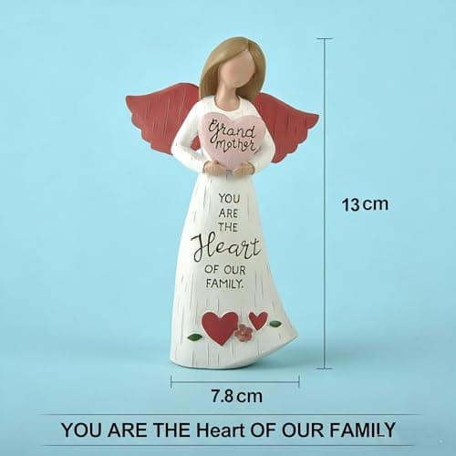 Grandmother Angel Figurine with Heart, Resin Family Love Statue, “You are the Heart of Our Family” Angel Decor, Sentimental Gift for Grandma, Nana, Grandmother Birthday — view 2