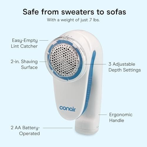 Conair Fabric Shaver - Fuzz Remover, Lint Remover, Battery Operated Fabric Shaver, Compact travel friendly, Remove Pilling, White — view 3